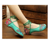 Vintage Chinese Embroidered Floral Shoes Women Ballerina Mary Jane Flat Ballet Cotton Loafer Green - Mega Save Wholesale & Retail - 1