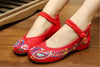 Vintage Embroidered Flat Ballet Ballerina Cotton Chinese Mary Jane Shoes for Women in Dazzling Red Floral Design - Mega Save Wholesale & Retail - 2