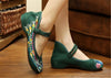 Chinese Embroidered Flat Ballet Ballerina Cotton Mary Jane Style Shoes for Women in Green Floral Design - Mega Save Wholesale & Retail - 3