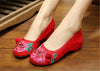 Vintage Embroidered Flat Ballet Ballerina Cotton Mary Jane Chinese Shoes for Women in Red Floral Design - Mega Save Wholesale & Retail - 3