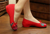 Vintage Embroidered Flat Ballet Ballerina Cotton Mary Jane Chinese Shoes for Women in Red Floral Design - Mega Save Wholesale & Retail - 4