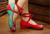 Chinese Embroidered Flat Ballet Ballerina Cotton Mary Jane Ladies Shoes for Women in Red & Green Floral Design - Mega Save Wholesale & Retail - 4