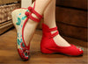 Mary Jane Embroidered Flat Ballet Ballerina Cotton Traditional Chinese Shoes for Women in Red Floral Design - Mega Save Wholesale & Retail - 2