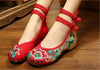Mary Jane Embroidered Flat Ballet Ballerina Cotton Traditional Chinese Shoes for Women in Red Floral Design - Mega Save Wholesale & Retail - 4