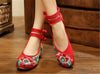 Mary Jane Embroidered Flat Ballet Ballerina Cotton Traditional Chinese Shoes for Women in Red Floral Design - Mega Save Wholesale & Retail - 5