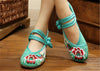 Vintage Chinese Embroidered Flat Ballet Ballerina Cotton Velvet Mary Jane Shoes for Women in Green Floral Design - Mega Save Wholesale & Retail - 4