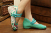 Vintage Chinese Embroidered Flat Ballet Ballerina Cotton Velvet Mary Jane Shoes for Women in Green Floral Design - Mega Save Wholesale & Retail - 5