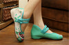 Chinese Embroidered Floral Shoes Women Ballerina Mary Jane Flat Ballet Cotton Loafer Green - Mega Save Wholesale & Retail - 5