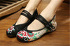 Mary Jane Chinese Embroidered Flat Ballet Ballerina Cotton Women Leather Loafers in Black Floral Delicate Design - Mega Save Wholesale & Retail - 2