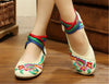 Traditional Embroidered Blue Cotton Mary Jane Chinese Shoes with Colorful Ankle Straps & Bird Design - Mega Save Wholesale & Retail - 2