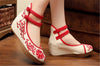 Mary Jane Chinese Shoes in Beautiful Red Embroidery & Ankle Straps with Floral Patterns - Mega Save Wholesale & Retail - 4