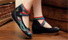 Chinese Embroidered Cotton Black Elevator Shoes for Women in Colorful Ankle Straps & Bird Design - Mega Save Wholesale & Retail - 3