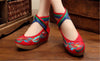 Traditional Embroidered Cotton Elevator Chinese Red Shoes in Colorful Ankle Straps & Bird Design - Mega Save Wholesale & Retail - 3
