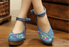 Chinese Embroidered Mary Jane Ballerina Cheap Elevator Shoes for Women in Cotton Blue Folding Fan Design - Mega Save Wholesale & Retail - 3