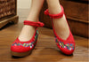 Traditional Embroidered Elevator Ballerina Chinese Mary Jane Shoes in Cotton Red Folding Fan Design - Mega Save Wholesale & Retail - 3