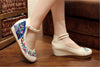 Chinese Embroidered Elevator Ballerina Mary Jane Ladies Shoes in Cotton White Folding Fan Design - Mega Save Wholesale & Retail - 3