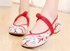 Custom Embroidered Shoes with Lace Straps in Beige & Red Ventilated Cotton & Floral Patterns - Mega Save Wholesale & Retail - 5