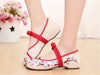 Custom Embroidered Shoes with Lace Straps in Beige & Red Ventilated Cotton & Floral Patterns - Mega Save Wholesale & Retail - 4