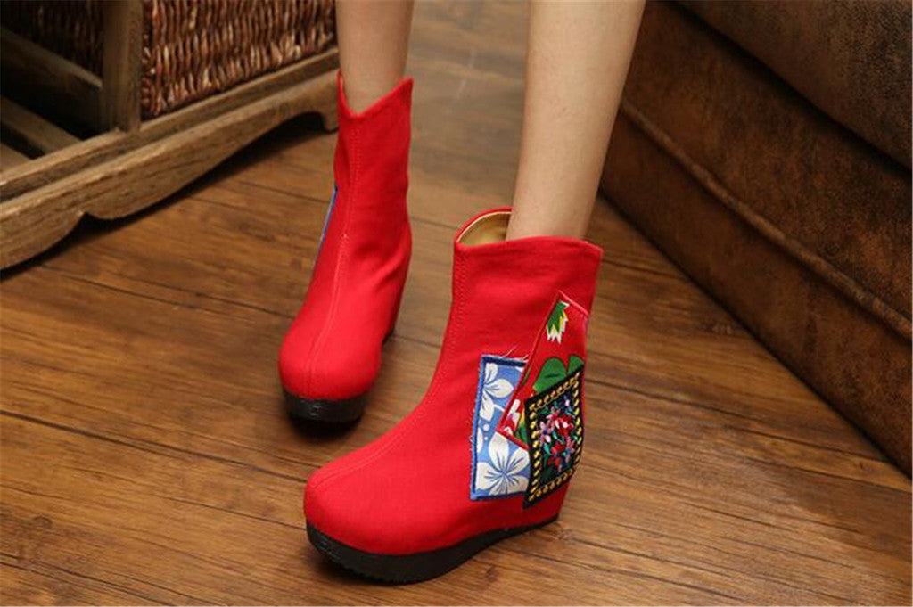 Chinese Embroidered Shoes women's singles boots national wind Elevator shoes Tall Boots Red - Mega Save Wholesale & Retail - 4