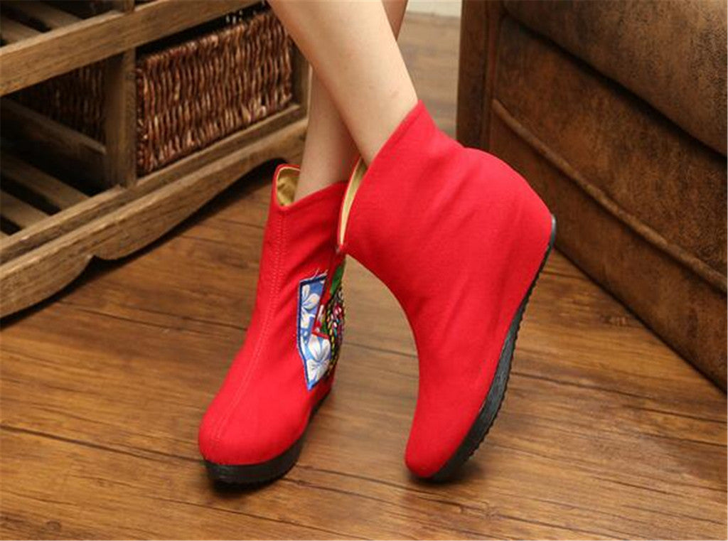 Chinese Embroidered Shoes women's singles boots national wind Elevator shoes Tall Boots Red - Mega Save Wholesale & Retail - 3