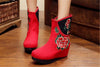 Chinese Velvet Red Elevator Tall Embroidered Boots for Women in Colorful Floral Designs - Mega Save Wholesale & Retail - 2