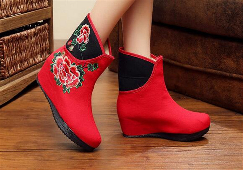 Chinese Embroidered Shoes women's singles boots national wind Elevator shoes Tall Boots Red - Mega Save Wholesale & Retail - 4