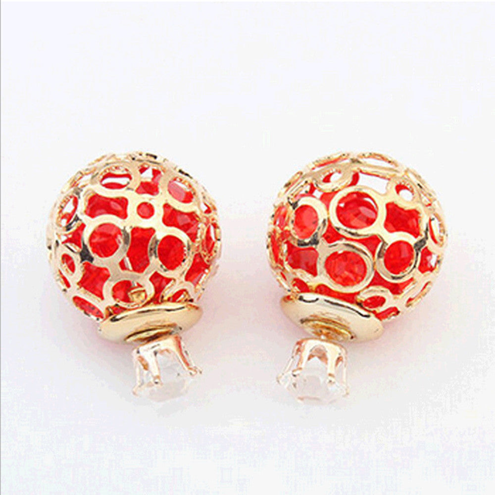  Hot earrings earrings Korean version of the European and American hollow zircon crystal pearl earrings small jewelry stall explosion models   RED