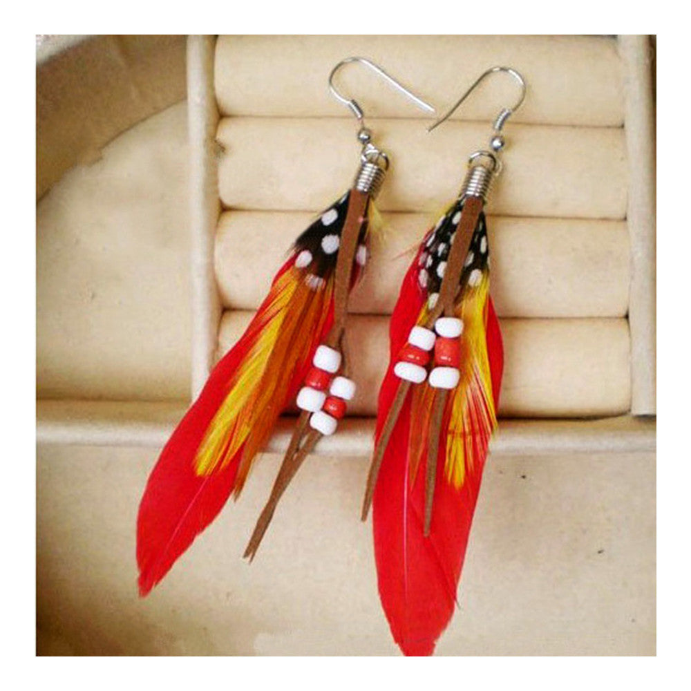 AliExpress Ebey sources of foreign trade fashion Boximiya multicolor meters living feather earrings wholesale  RED - Mega Save Wholesale & Retail - 1