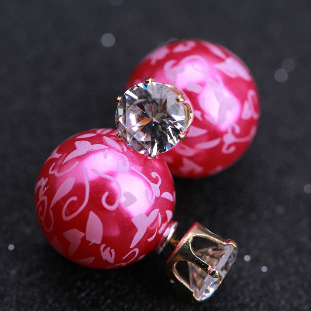 Korean version of the double-sided printing zircon pearl earrings earrings earrings Europe and America to spread the commodity wholesale fashion jewelry female  ROSE - Mega Save Wholesale & Retail - 1