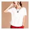Summer Cotton&Flax Literary T-shirt Women   white   M - Mega Save Wholesale & Retail