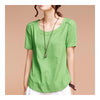 Summer Cotton&Flax Literary T-shirt Women   forest green   M - Mega Save Wholesale & Retail