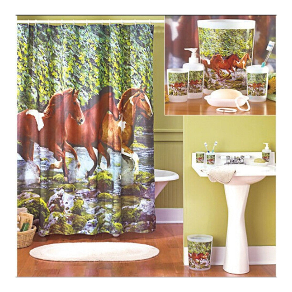 Ten thousand steeds gallop  Waterproof Bathroom Fabric Shower Curtain Liner 12 Hooks - Mega Save Wholesale & Retail