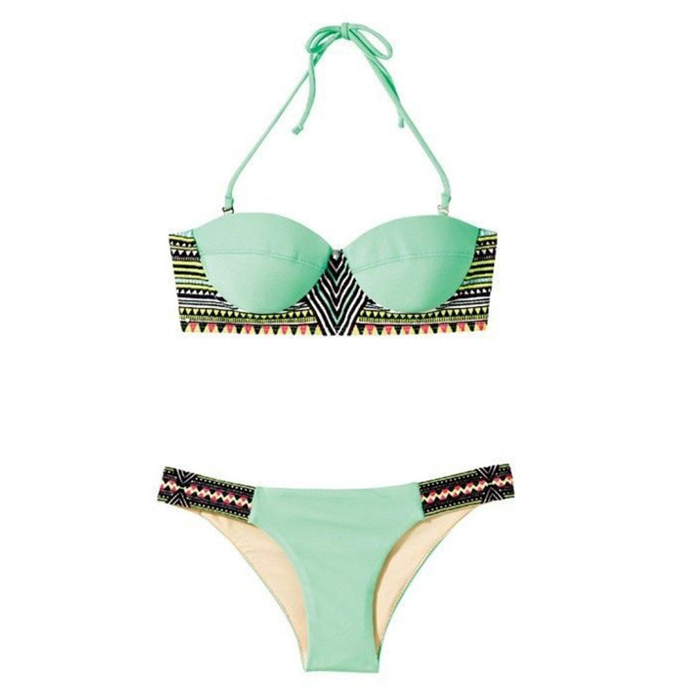 Bohemian Style Swimwear Swimsuit Bikini Women Microgroove  green  S - Mega Save Wholesale & Retail
