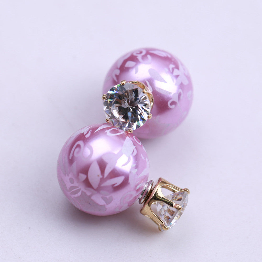 Korean version of the double-sided printing zircon pearl earrings earrings earrings Europe and America to spread the commodity wholesale fashion jewelry female  VIOLET - Mega Save Wholesale & Retail - 1