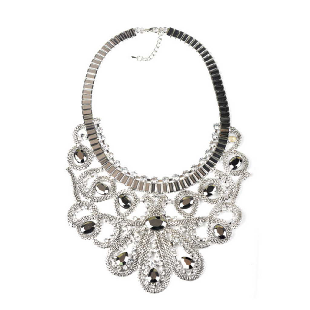 European Fashionable Big Brand Necklace Snake Bone Necklace Black Jewelry Vintage Exaggerated Woman Necklace   silver - Mega Save Wholesale & Retail