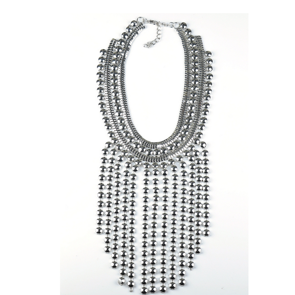 European Big Brand Tassel Necklace Alloy Hot Sold Exaggerated Ornament   silver - Mega Save Wholesale & Retail