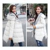 Woman A Shape Thick Hoodied Woolen Middle Long Down Coat   cream   S - Mega Save Wholesale & Retail - 2