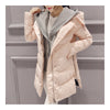 Woman A Shape Thick Hoodied Woolen Middle Long Down Coat    pink    S - Mega Save Wholesale & Retail - 3