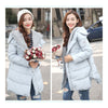 Woman A Shape Thick Hoodied Woolen Middle Long Down Coat     baby blue  S - Mega Save Wholesale & Retail - 2