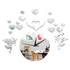 Love Heart Cupid Mirror Living Room 3D Decoration Wall Clock   silver - Mega Save Wholesale & Retail