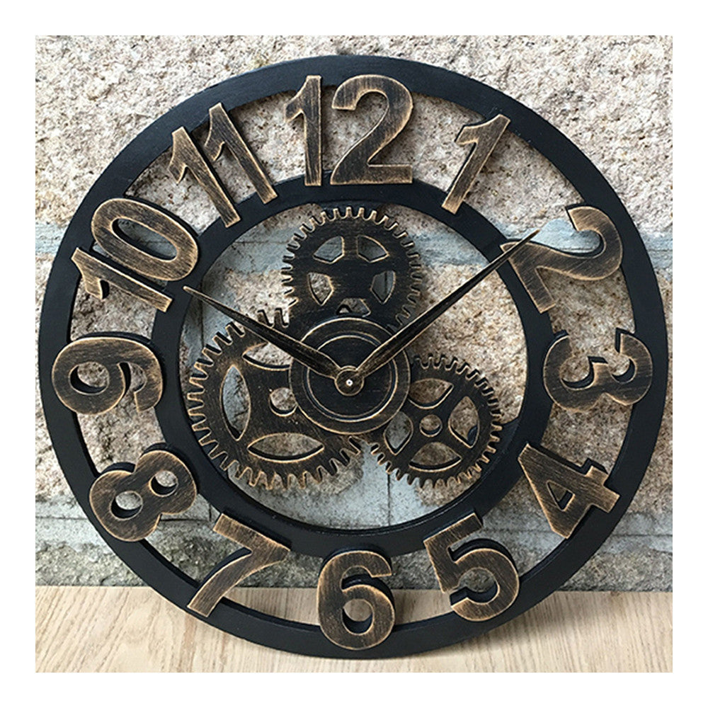 Super Big Vintage Gear Hang Wall Clock  golden with Arabian digit - Mega Save Wholesale & Retail - 1