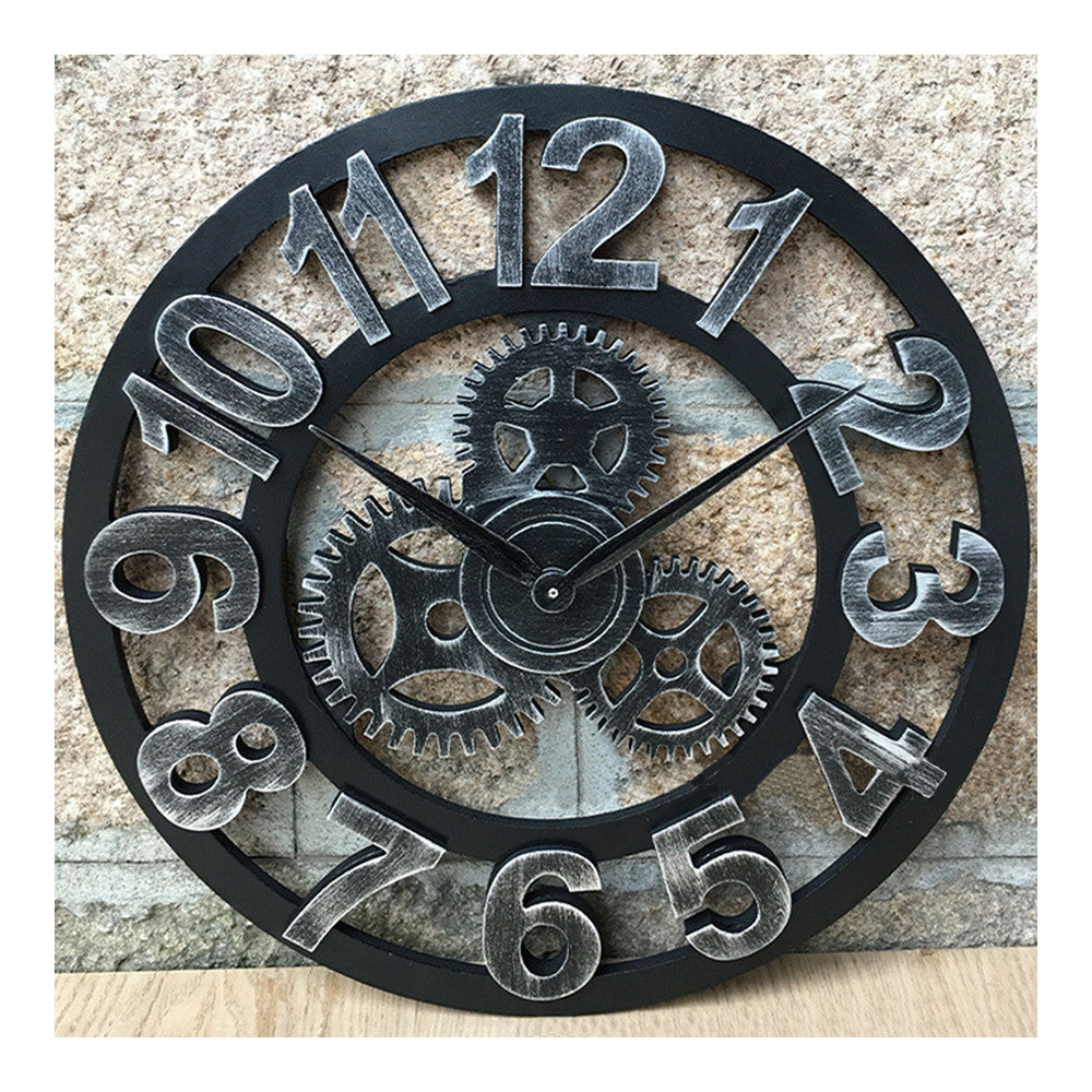 Super Big Vintage Gear Hang Wall Clock  silver with Arabian digit - Mega Save Wholesale & Retail - 1