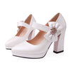 Platform High Thick Heel Bowknot Pointed Thin Shoes  white - Mega Save Wholesale & Retail