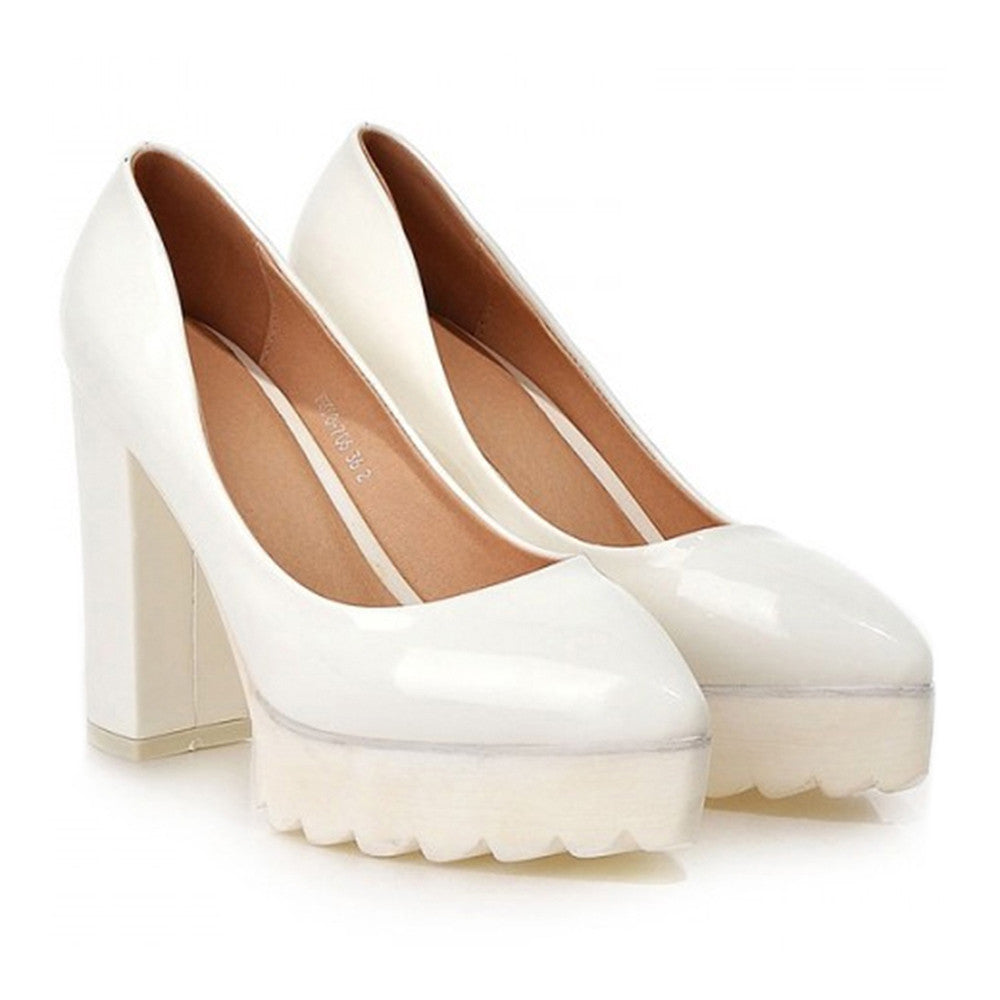 Thick Sole High Heel Thin Shoes Pointed Casual  white - Mega Save Wholesale & Retail