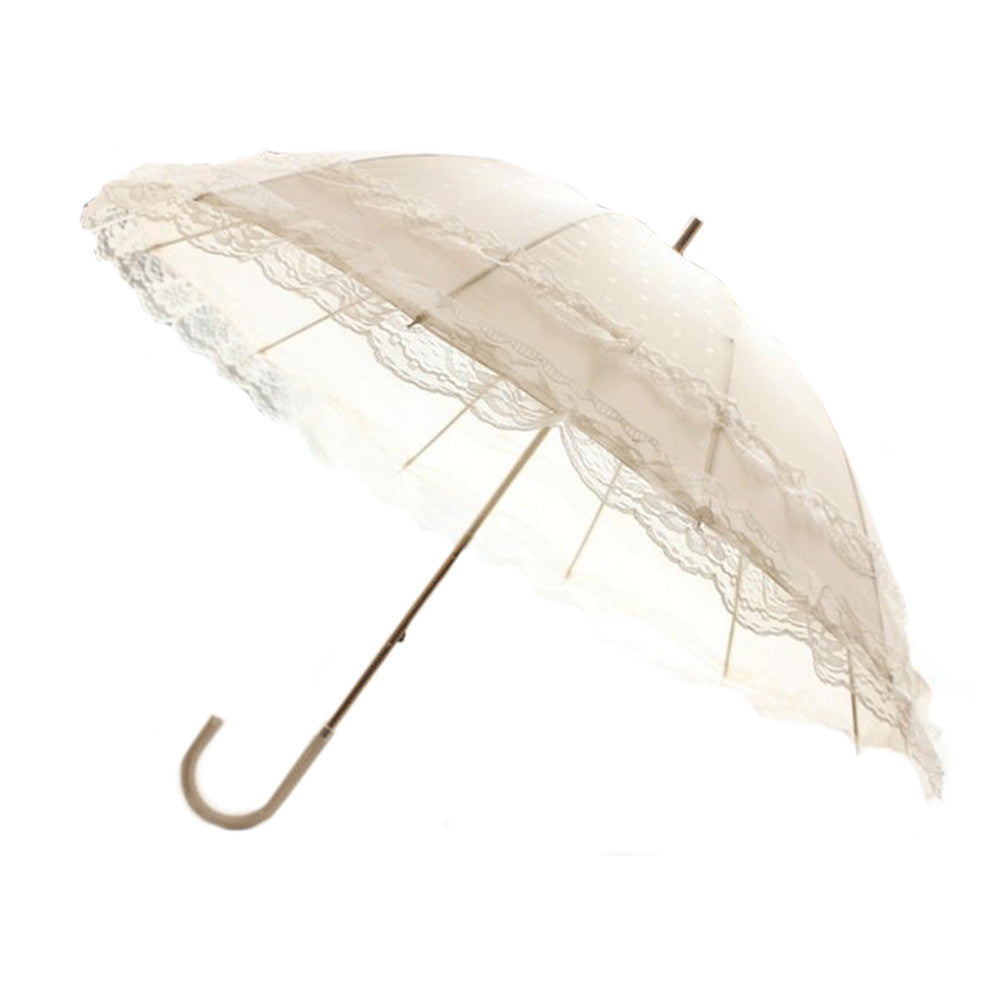Lolita Double-layer Lace Sunscreen Umbrella Long Ultraviolet-proof  white - Mega Save Wholesale & Retail