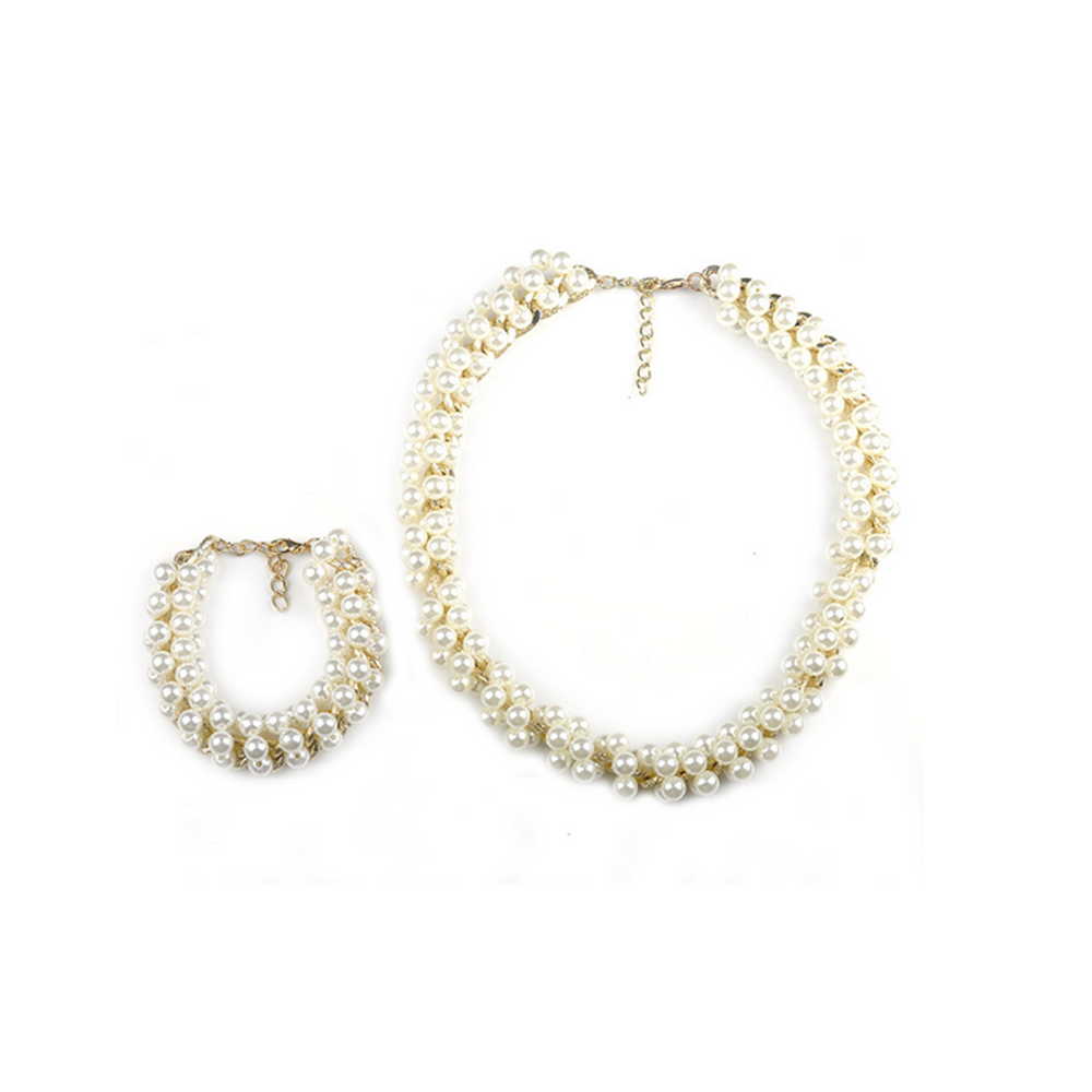 European Fashionable Necklace Bracelet Suit Fasionable Pearl Thick String Weaved Summer Cool Match   white - Mega Save Wholesale & Retail - 1