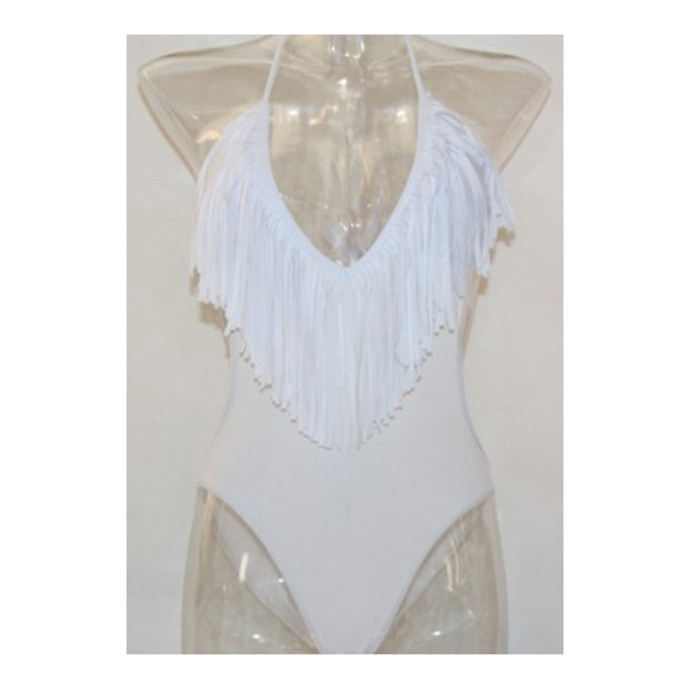 Sexy V Collar Swimwear Swimsuit One-piece Monokini SPA Bikini  white  S - Mega Save Wholesale & Retail - 1