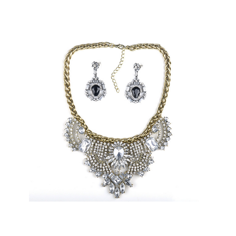 European Exaggerated Big Brand Necklace Suit High Grade Western Vintage Court Necklace Earring   white - Mega Save Wholesale & Retail - 1