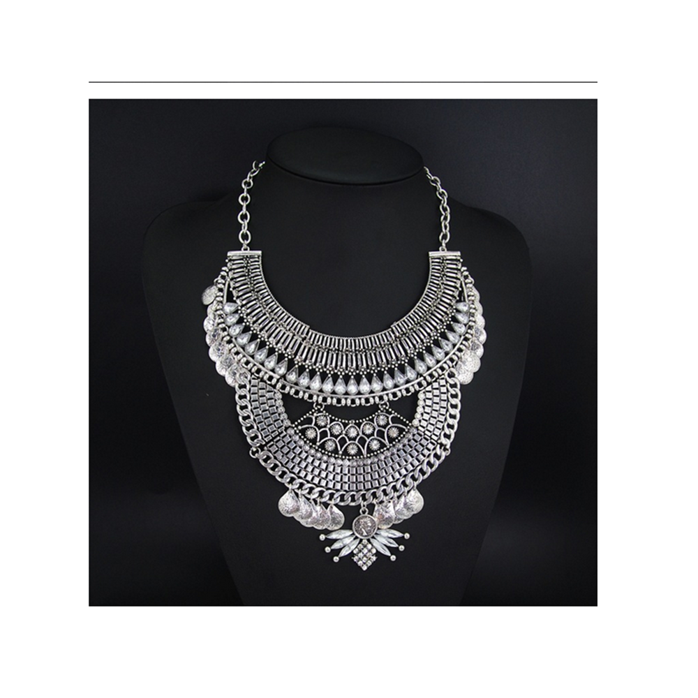 Foreign Trade Necklace European Big Brand Necklace Vintage Alloy National Style Woman Ornament   whiteK - Mega Save Wholesale & Retail