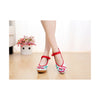 Spring Embroidered Shoes in High Heeled Vintage Old Beijing Style & White Shade with Red Ankle Straps - Mega Save Wholesale & Retail - 2